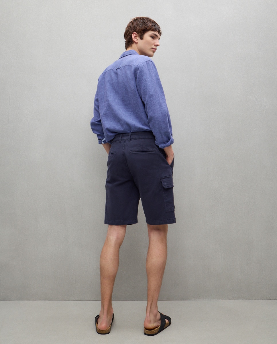 Bermudas Multibolsos Tingidas e em Algodão 400 Azul-3