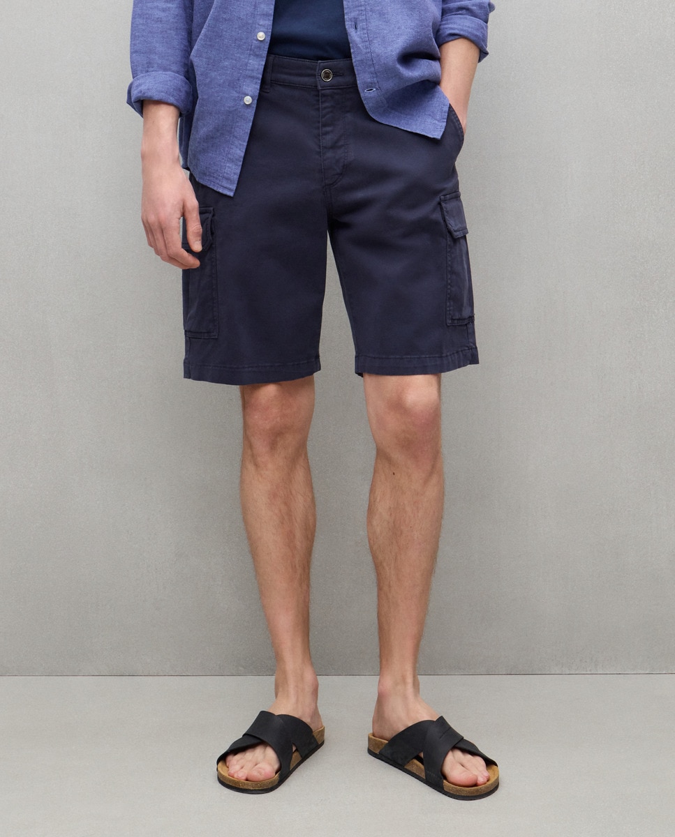 Bermudas Multibolsos Tingidas e em Algodão 400 Azul-2