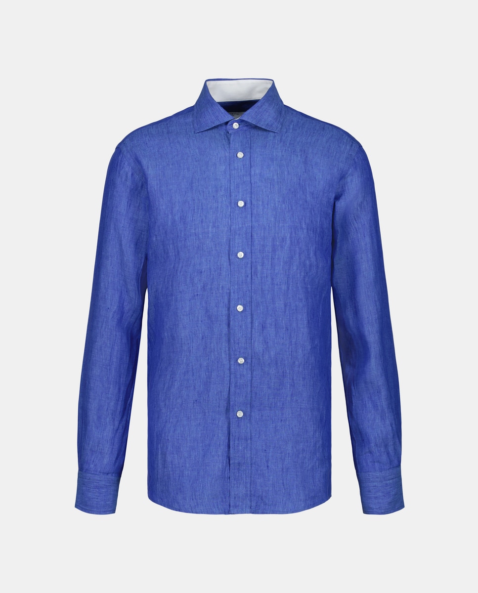 Camisa Casual com Manga Comprida e em Linho Azul-índigo-4