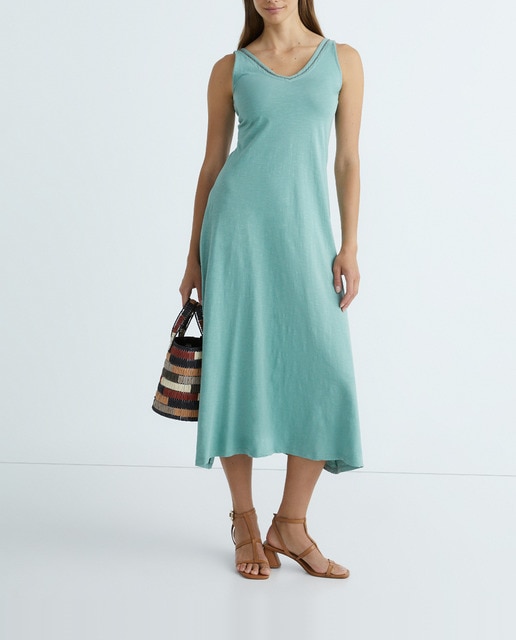 Imagen 0 de Vestido largo de tirante con doble escote en pico