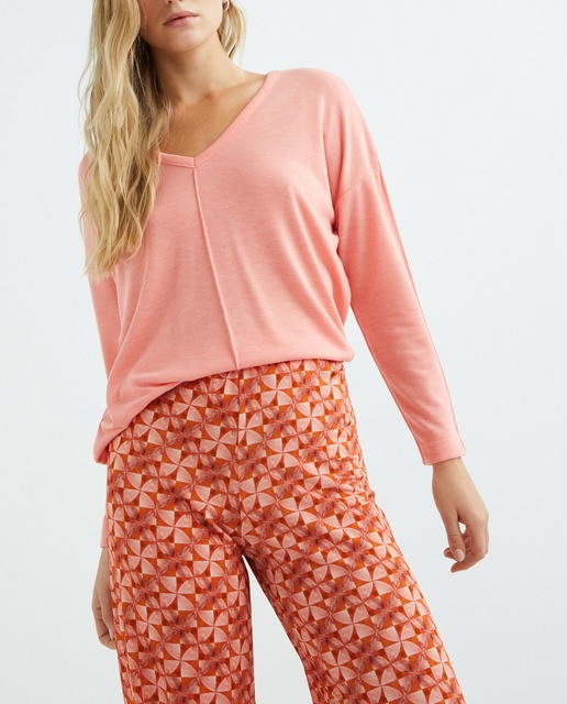 Imagen 0 de Camiseta de manga larga caída con escote pico mujer