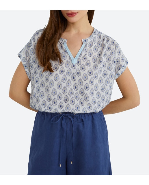 Imagen 0 de Blusa de manga caida corta con escote redondo