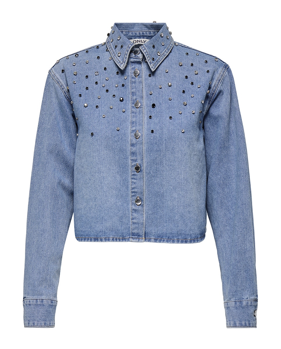 Camisa Curta com Detalhes Azul-claro-5