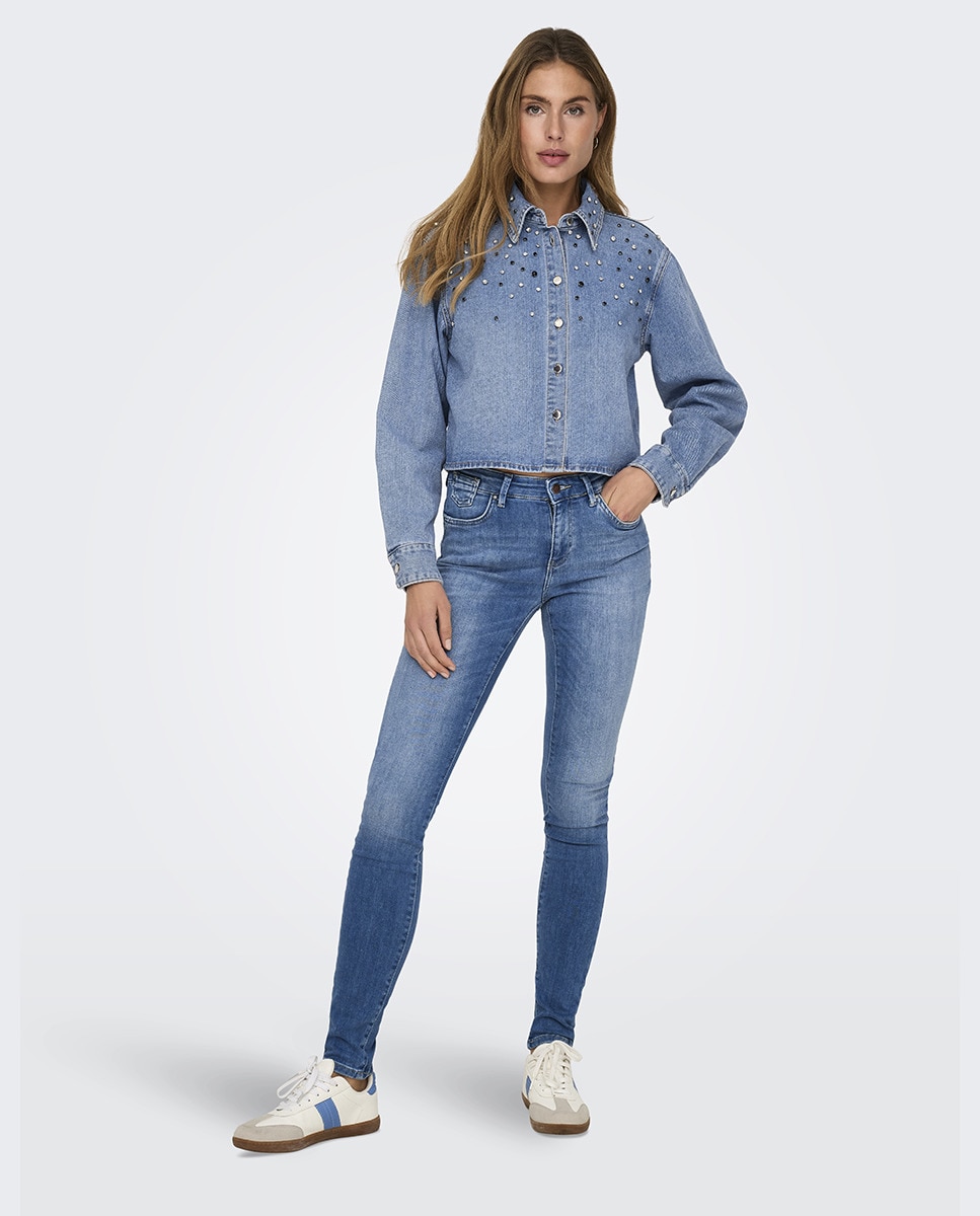 Camisa Curta com Detalhes Azul-claro-7