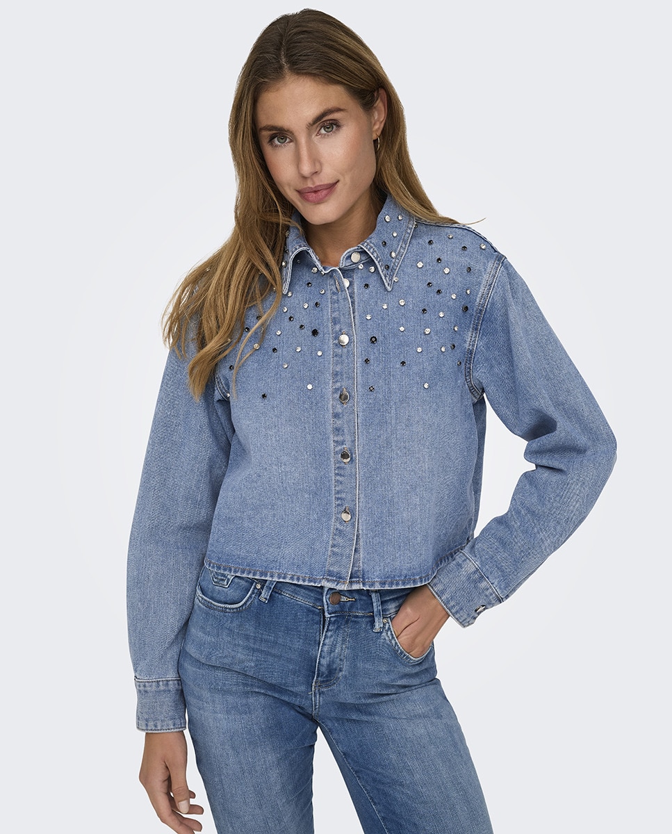 Camisa Curta com Detalhes Azul-claro-4