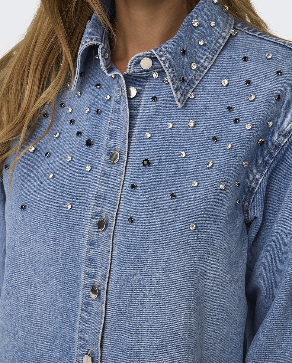 Camisa Curta com Detalhes Azul-claro-3