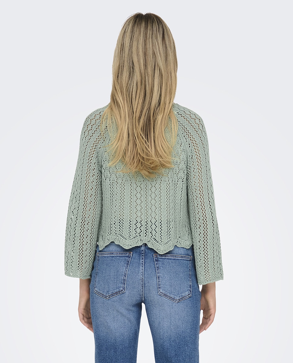 Camisola de Crochet com Manga Comprida Verde Água-2