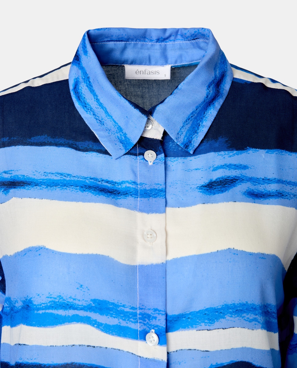 Camisa Comprida de Manga Comprida Azul-5