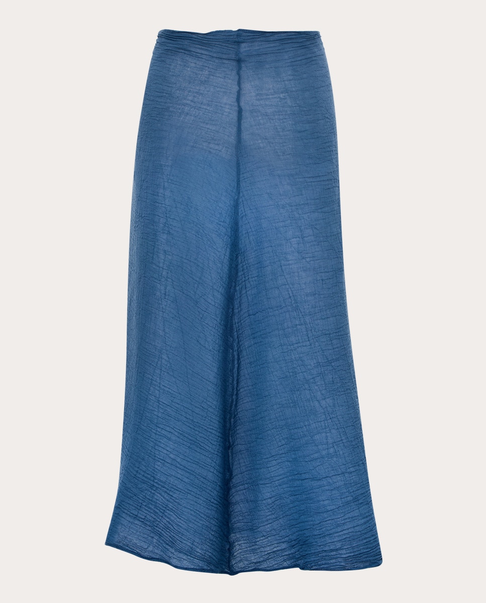 Falda midi Wrap de algodón Azul-2