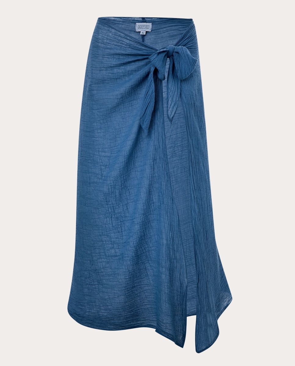Falda midi Wrap de algodón Azul-1