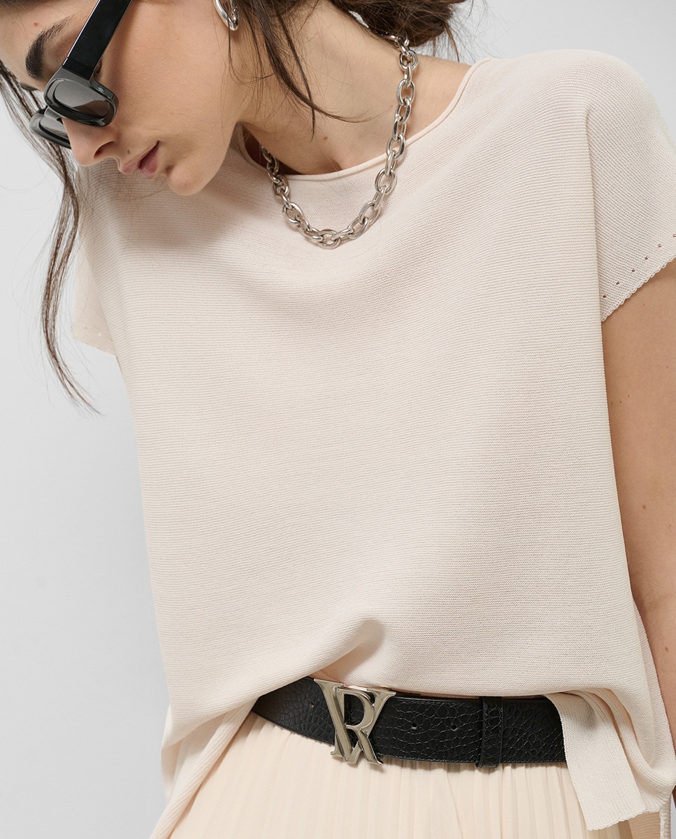 Camisola de malha fina com manga morcego Cru-4