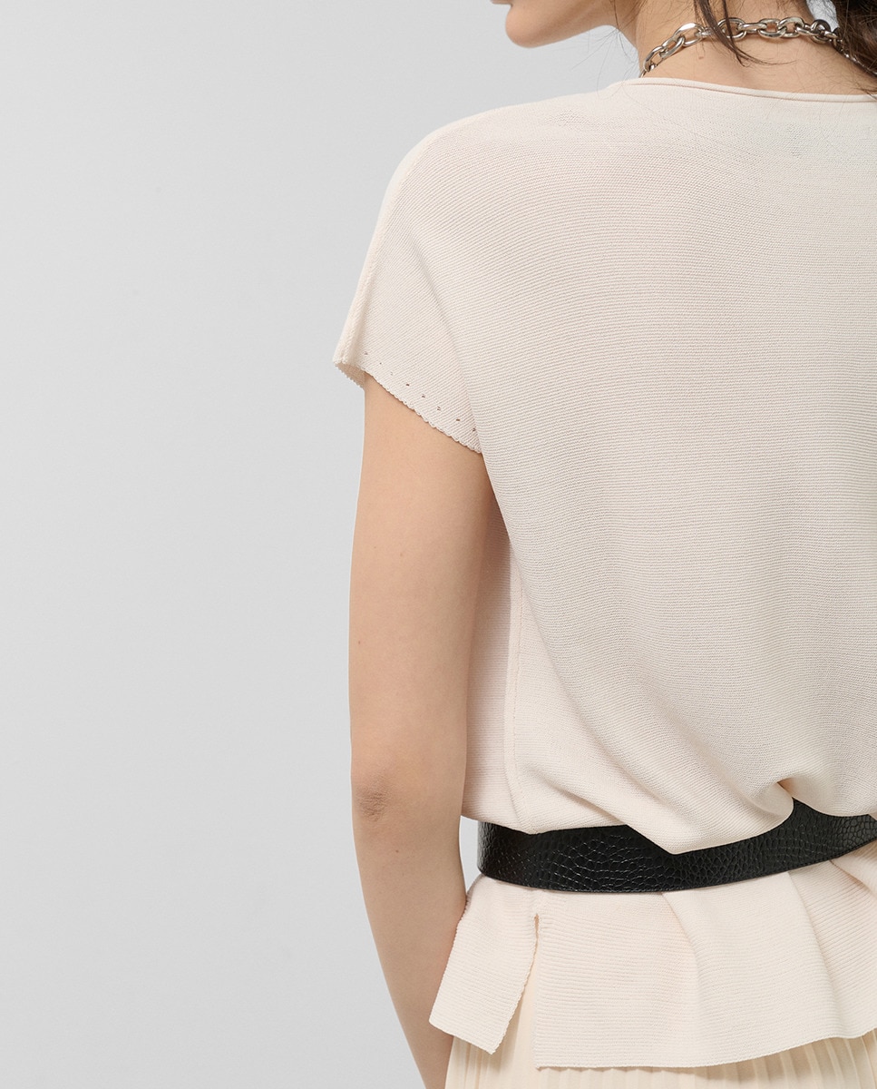 Camisola de malha fina com manga morcego Cru-2