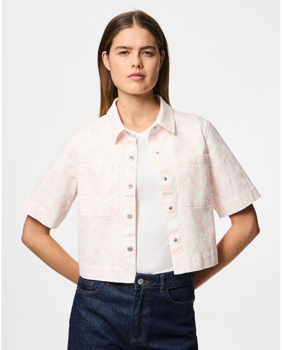 Camisa Vaquera Estampada Color Naranja para Mujer WD-492