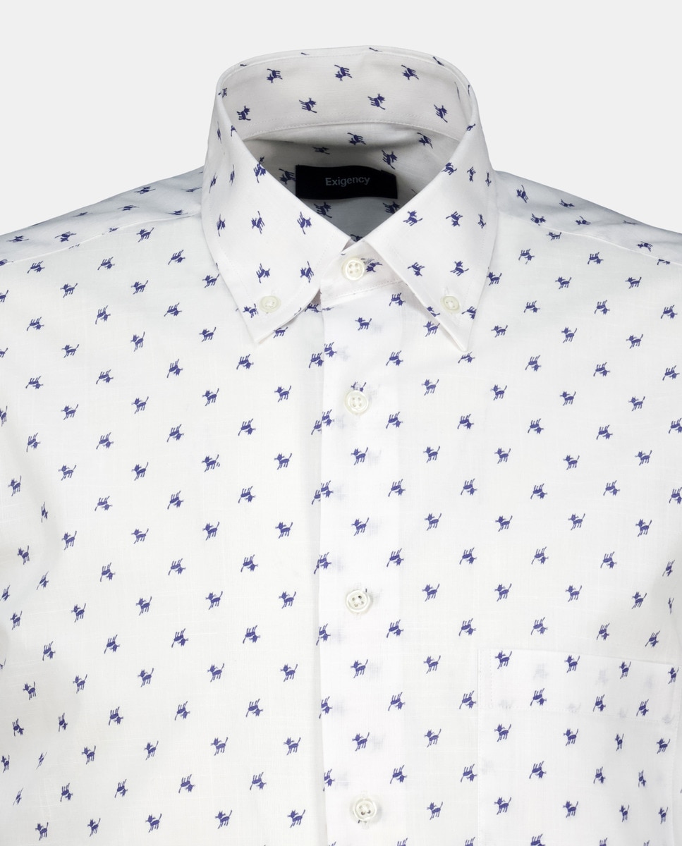 Camisa Estampada com Manga Curta Branco-5