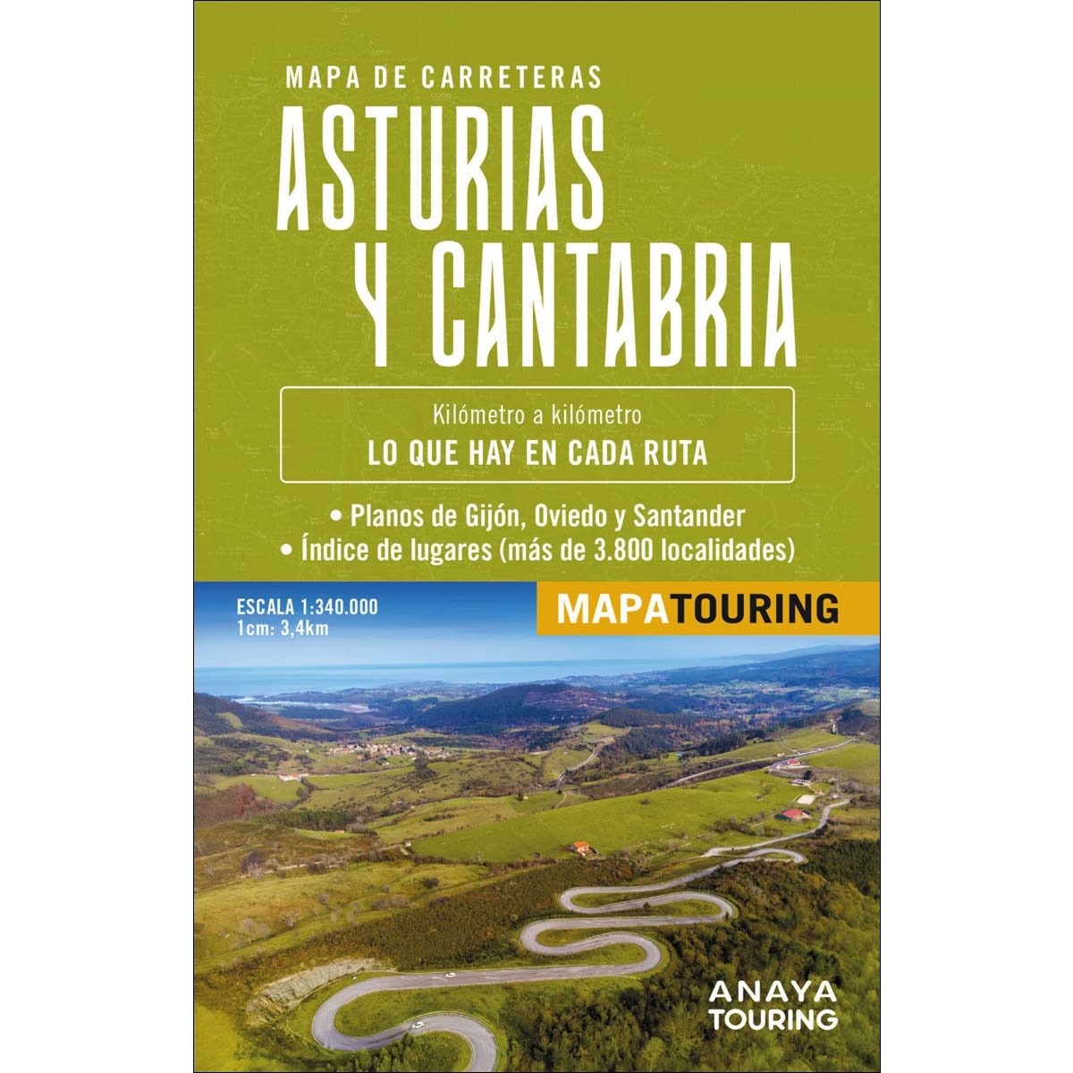 Mapa de carreteras Asturias y Cantabria 1:340.000 1