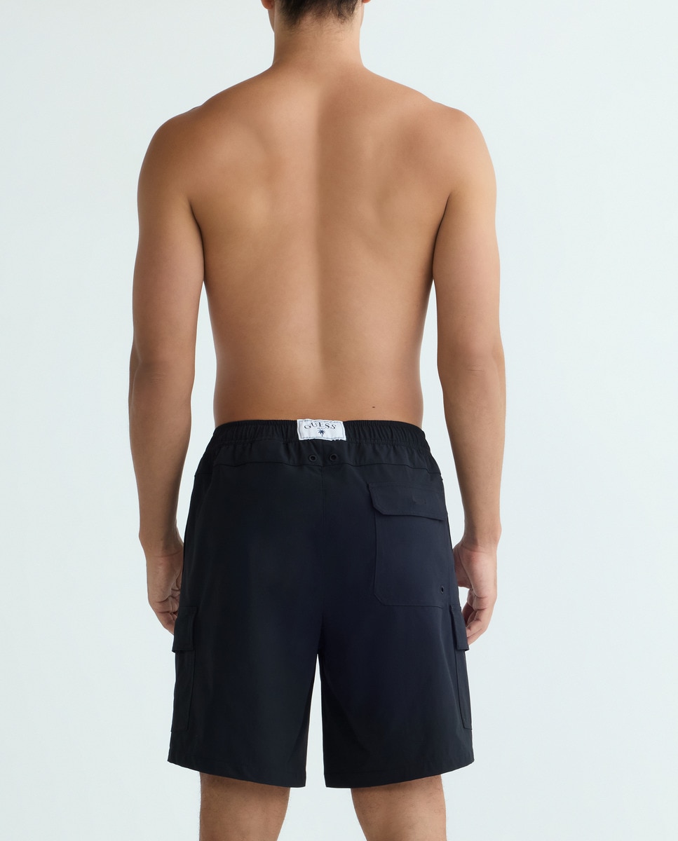 Calções de Banho Cargo Lisos com Dois Bolsos Laterais Preto-2