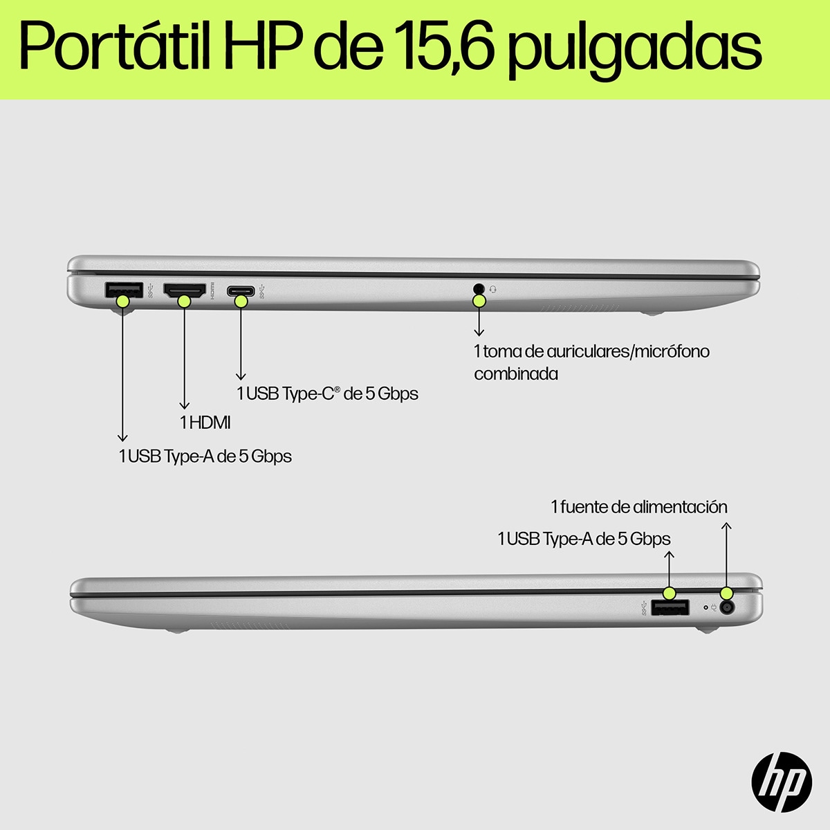 Portátil HP 15-fd0166ns, Intel N100, 8GB, 256GB SSD, 15,6", W11 Plata-5