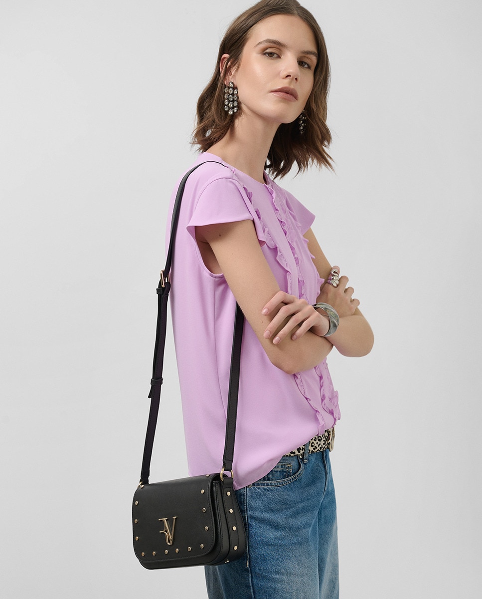 Blusa de Manga Curta com Mini Folhos à Frente Rosa-claro-4