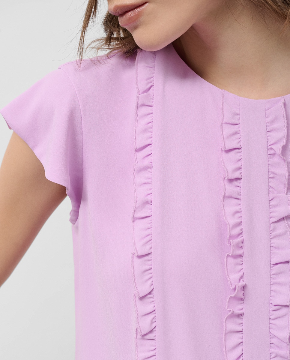 Blusa de Manga Curta com Mini Folhos à Frente Rosa-claro-3