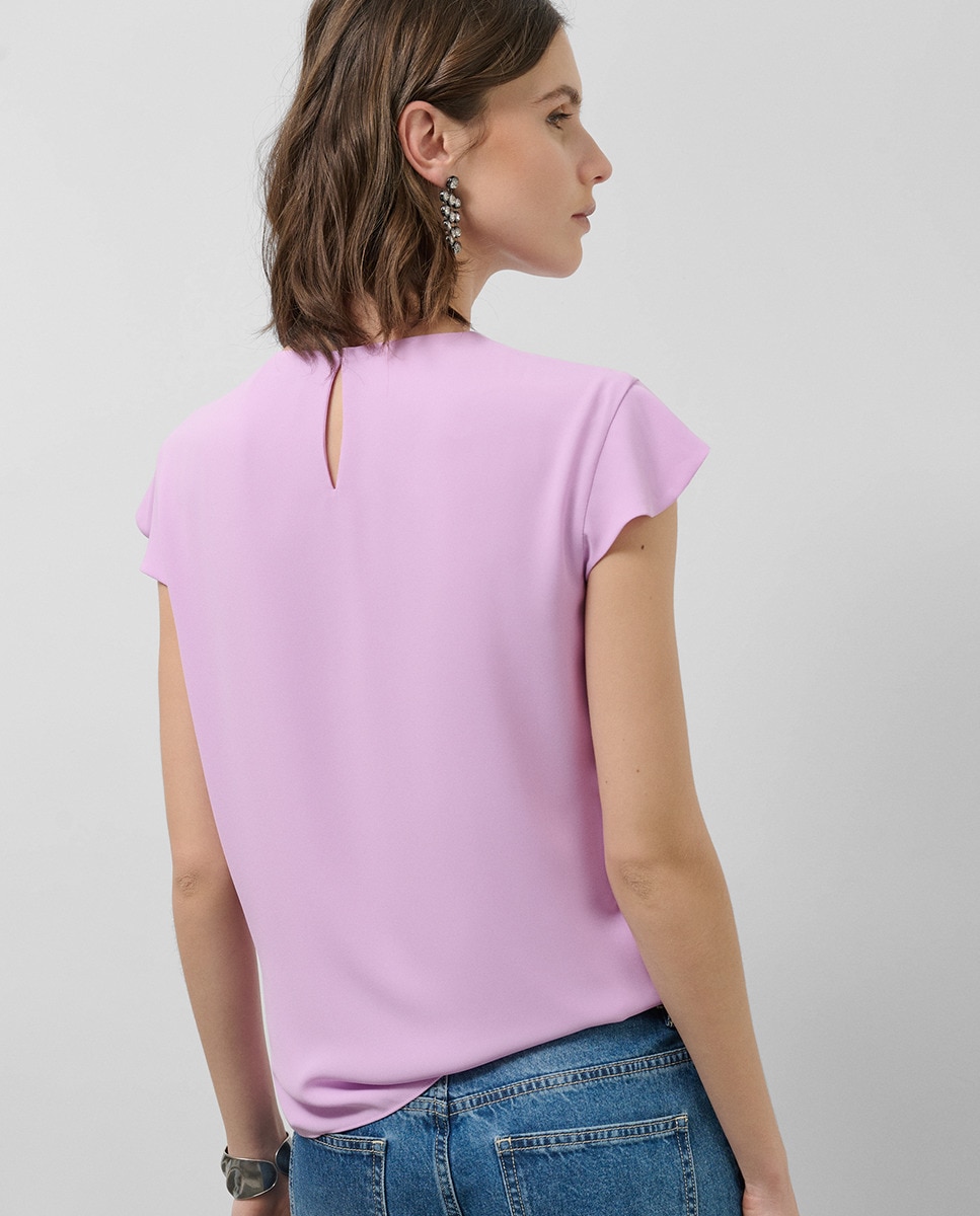 Blusa de Manga Curta com Mini Folhos à Frente Rosa-claro-2