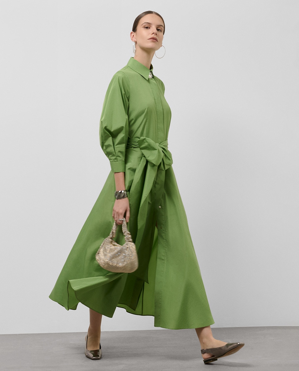 Roberto Verino Vestido Verde Midi Manga Larga Vestido Camisero