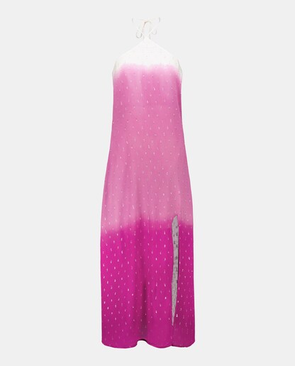 Imagen 0 de Vestido midi con tirantes cuello halter y abertura  de mujer