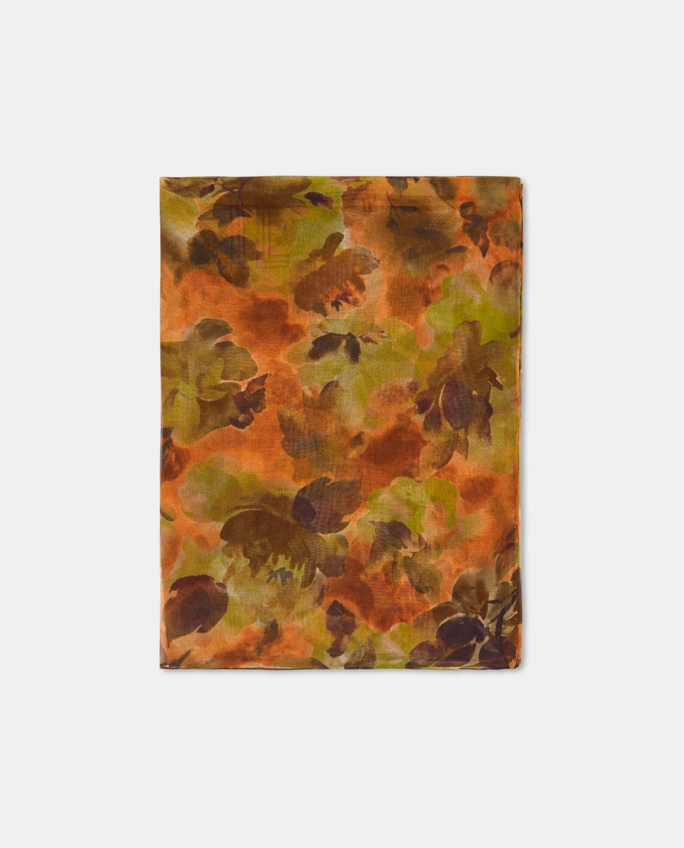 Écharpe de Festa de Chiffon e Seda com Estampado Floral Esfumado Toffee-2
