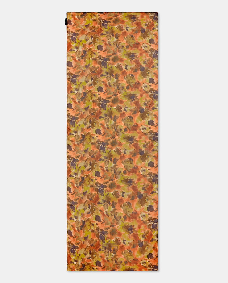 Écharpe de Festa de Chiffon e Seda com Estampado Floral Esfumado Toffee-4