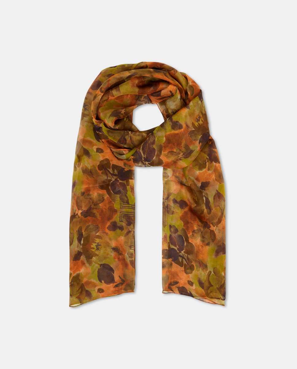 Écharpe de Festa de Chiffon e Seda com Estampado Floral Esfumado Toffee-3