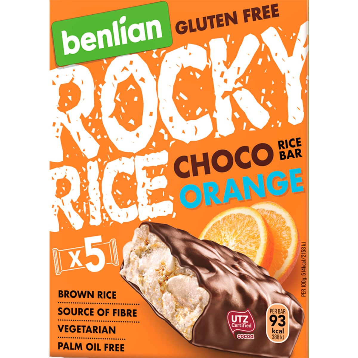 Barritas de Arroz, Chocolate e Laranja Pack 5 unidades embalagem 90 g