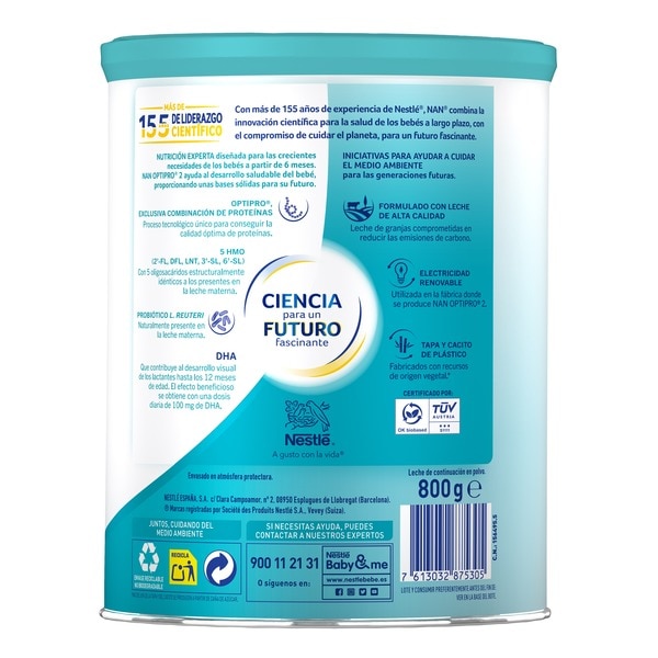 2 Optipro premium powdered follow-on formula baby milk ages 6+ months can 800 g and with no palm oil