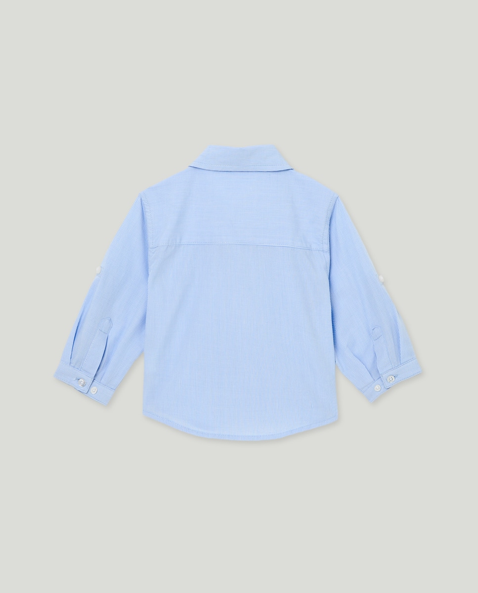 Camisa de Bebé em Popelina aos Mini Quadrados com Manga Comprida 410 Azul Claro-2