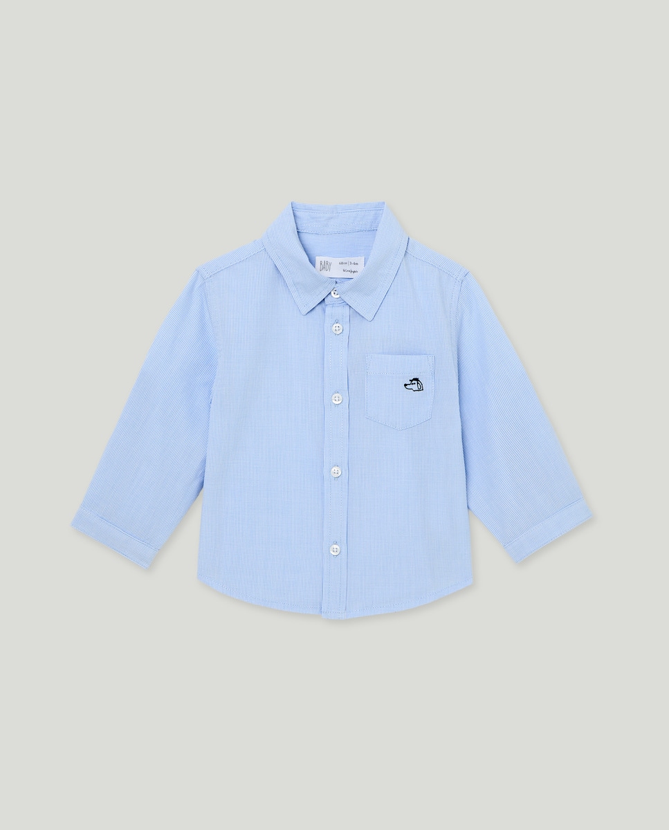Camisa de Bebé em Popelina aos Mini Quadrados com Manga Comprida 410 Azul Claro-1