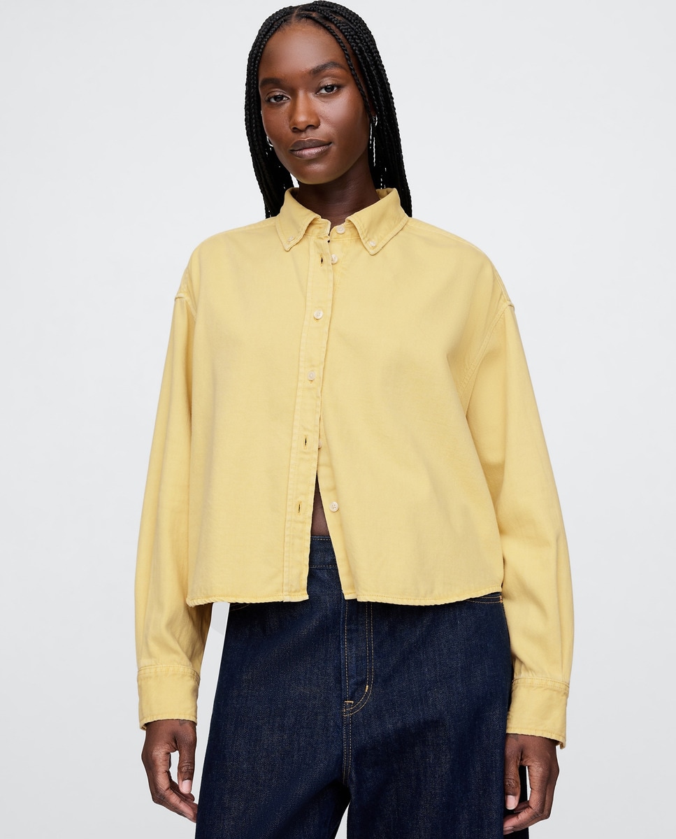 Camisa Cropped com Manga Comprida Amarelo-1