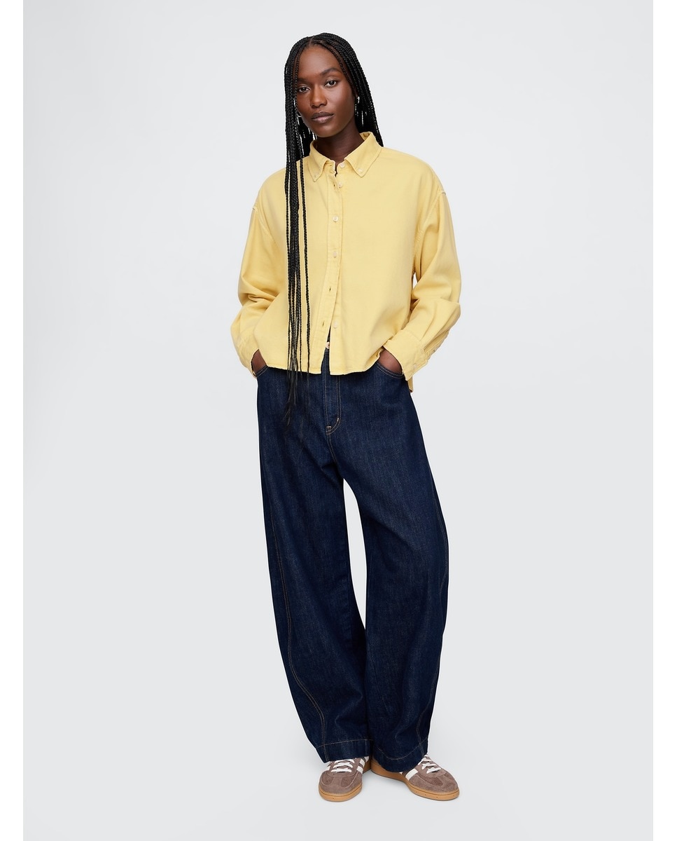 Camisa Cropped com Manga Comprida Amarelo-3