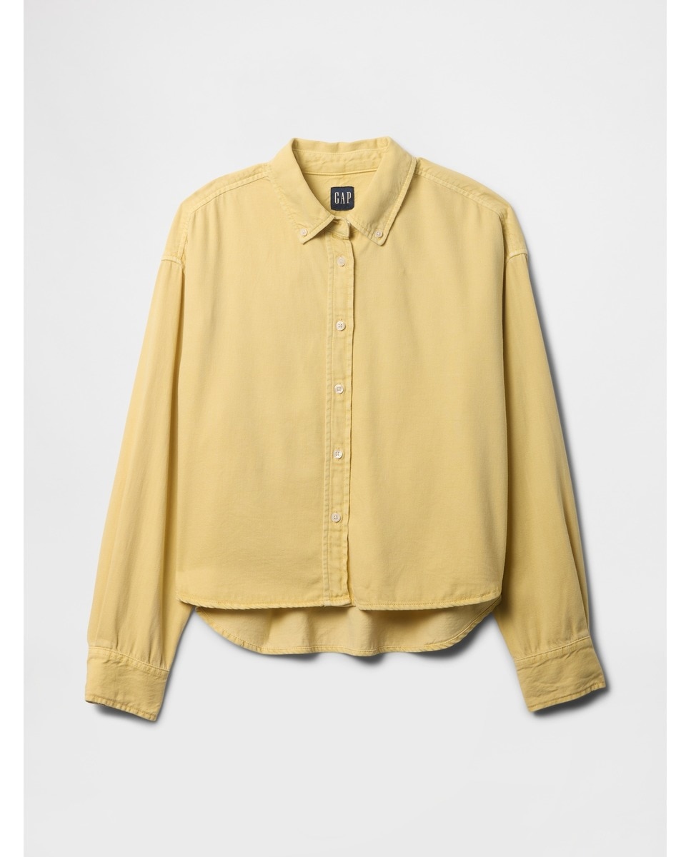 Camisa Cropped com Manga Comprida Amarelo-5
