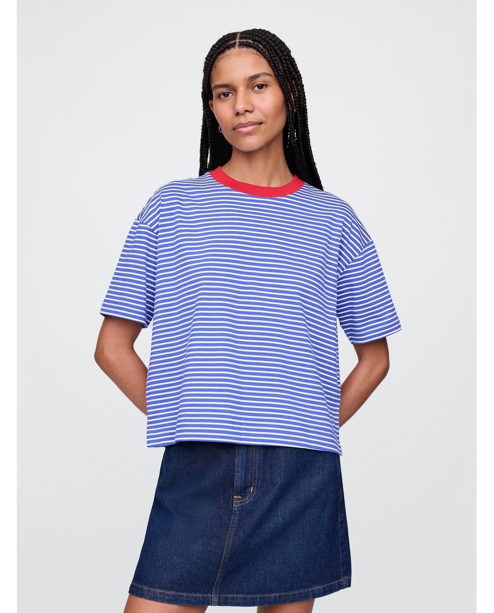 T-shirt de mulher com manga curta Azul-3