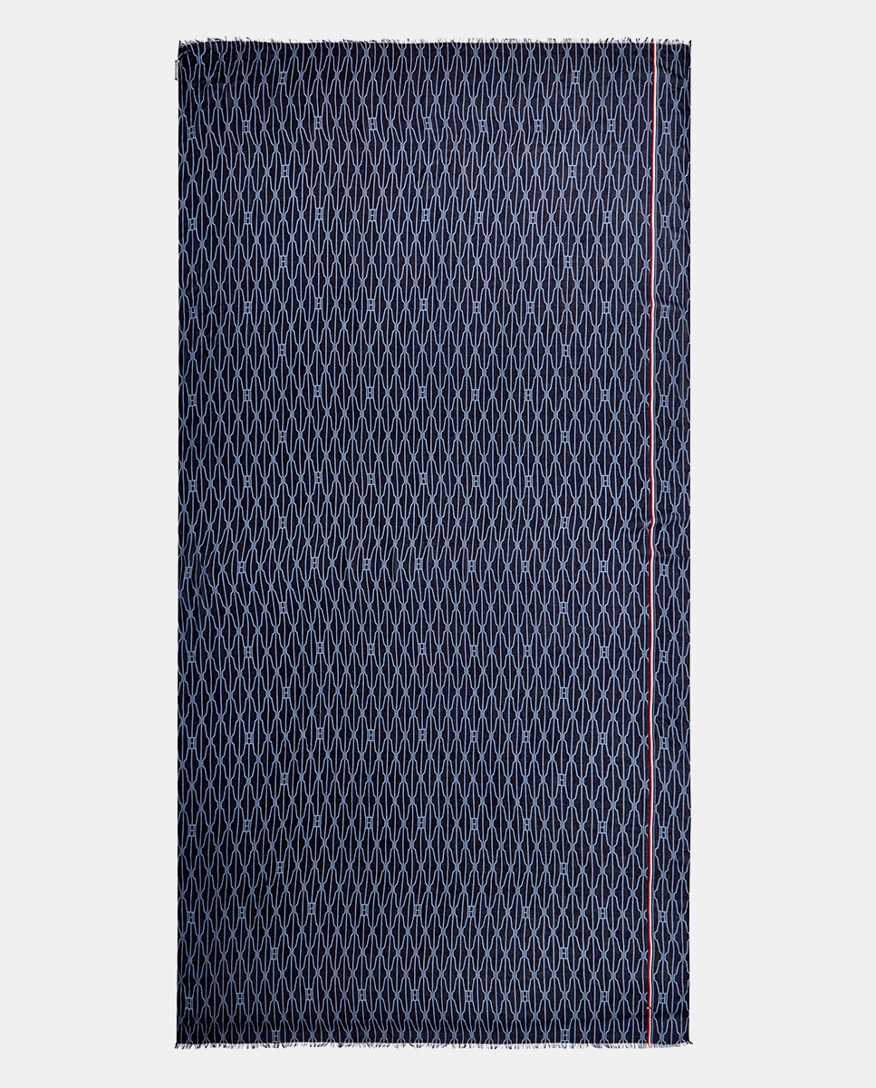 Écharpe com Estampado de Bandeiras - Azul-Marinho Azul-marinho-2