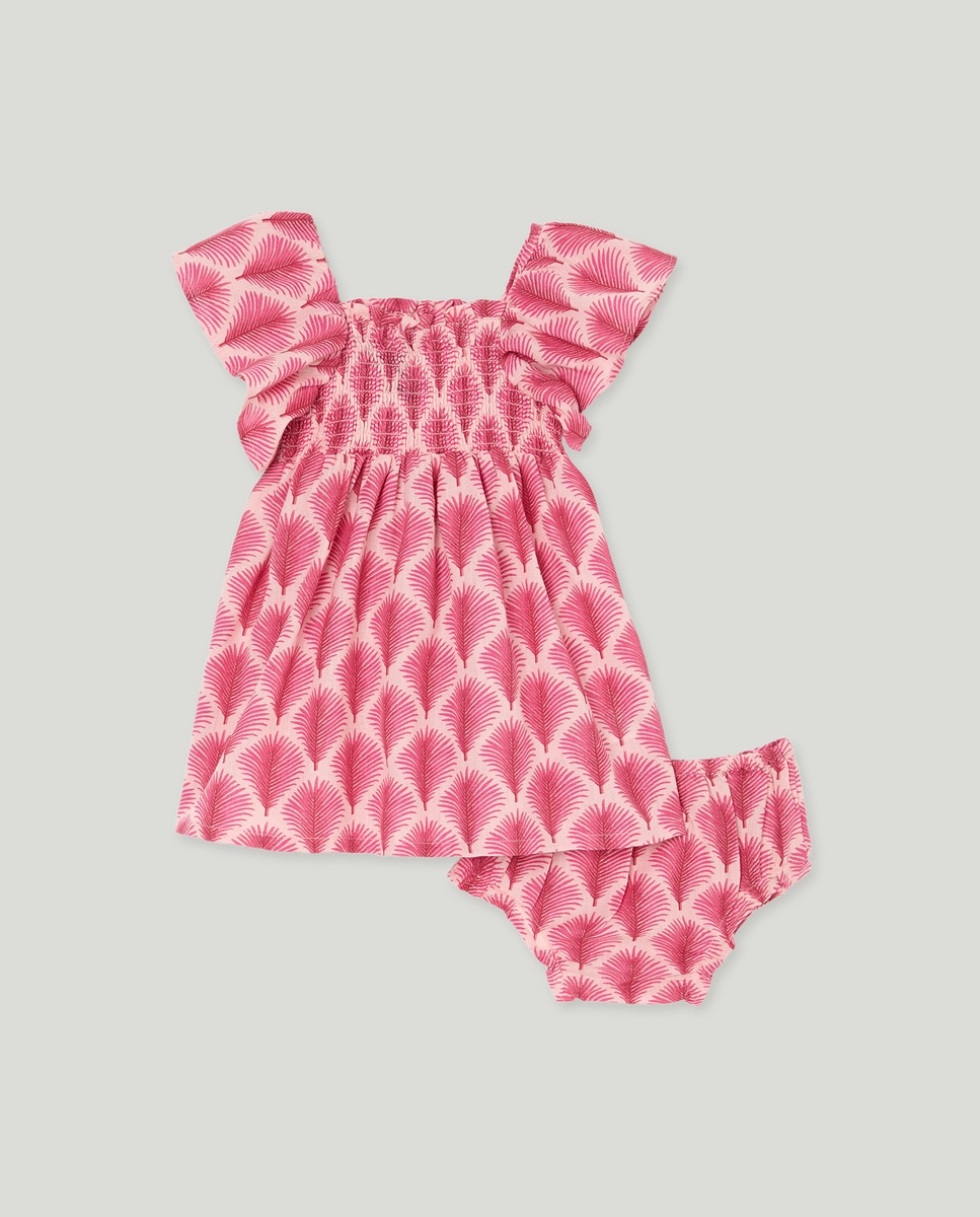 Vestido bebé niña lino estampado Fucsia-1