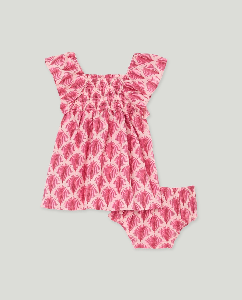 Vestido bebé niña lino estampado Fucsia-2