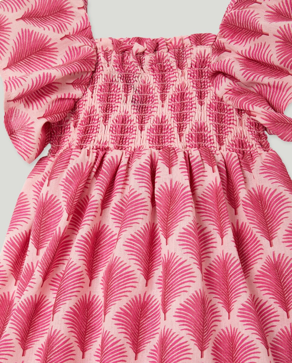 Vestido bebé niña lino estampado Fucsia-3