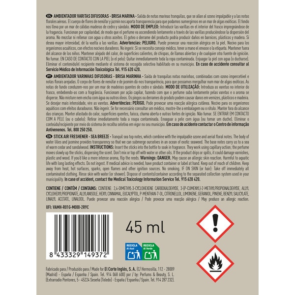 Duftstäbchen Meeresbrise Behälter 45 ml