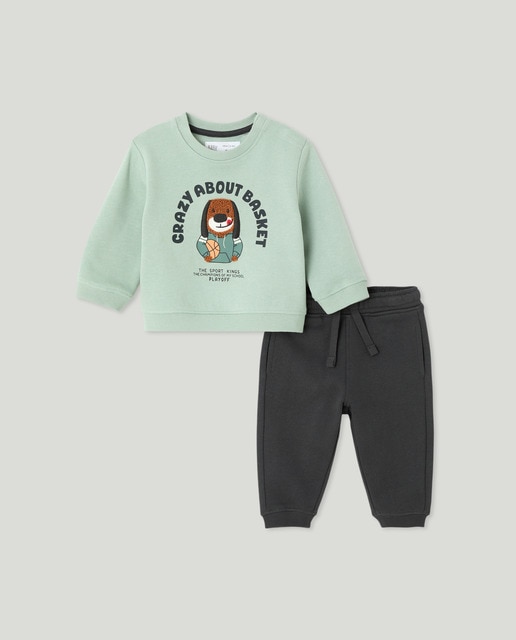 Imagem 0 de Conjunto de 2 Peças de Bebé: Sweatshirt + Calças com Estampado