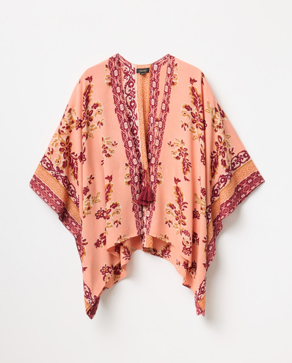 Kimono Ondulado com Borlas Salmão-1