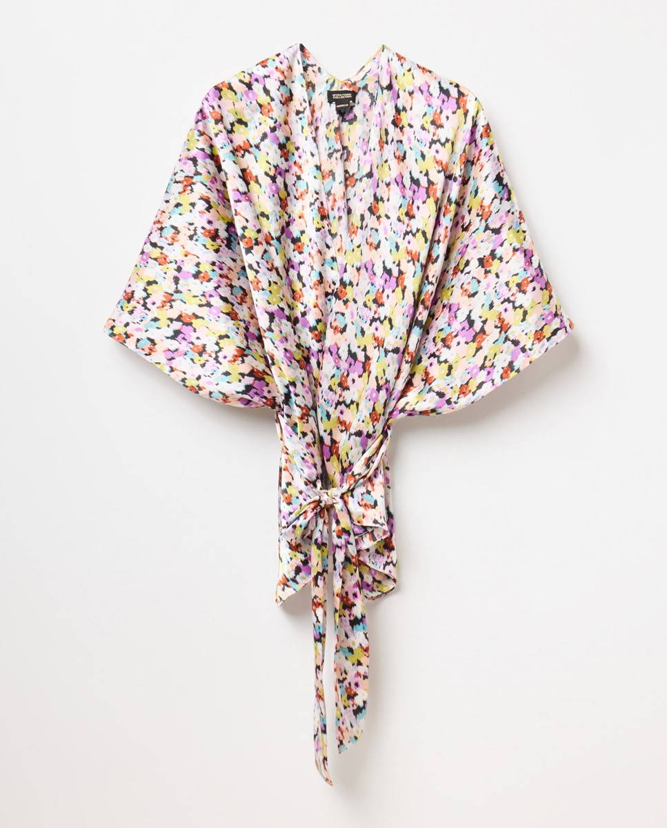 Kimono Acetinado com Cinto Multicolor-1