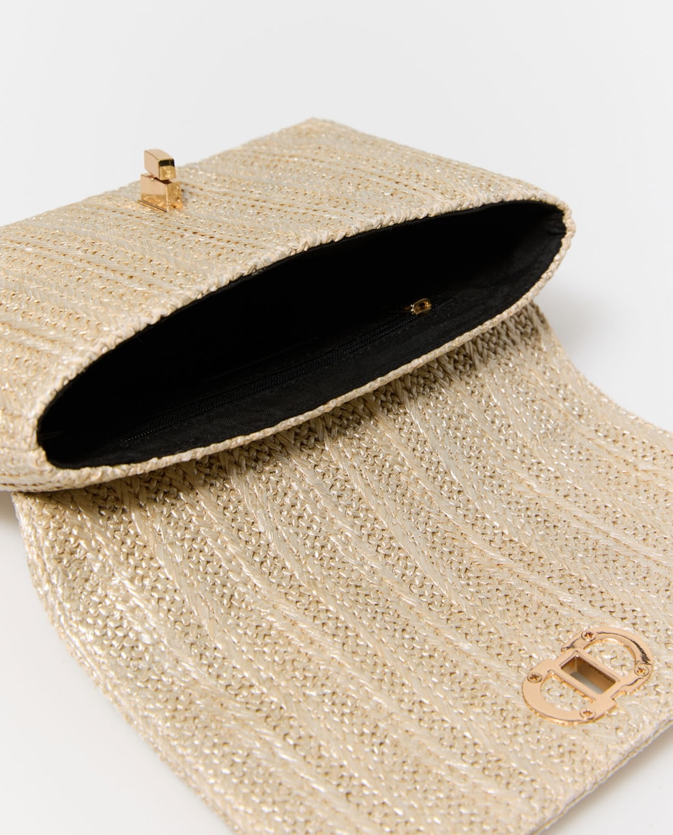 Mala Crossbody de Ráfia com Corrente Ouro-4