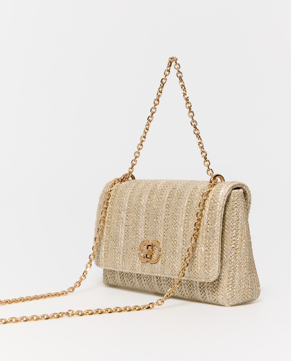 Mala Crossbody de Ráfia com Corrente Ouro-3