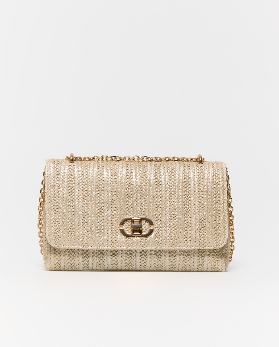 Mala Crossbody de Ráfia com Corrente Ouro-1