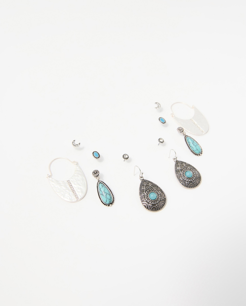 Conjunto de 6 brincos étnicos Prata-3