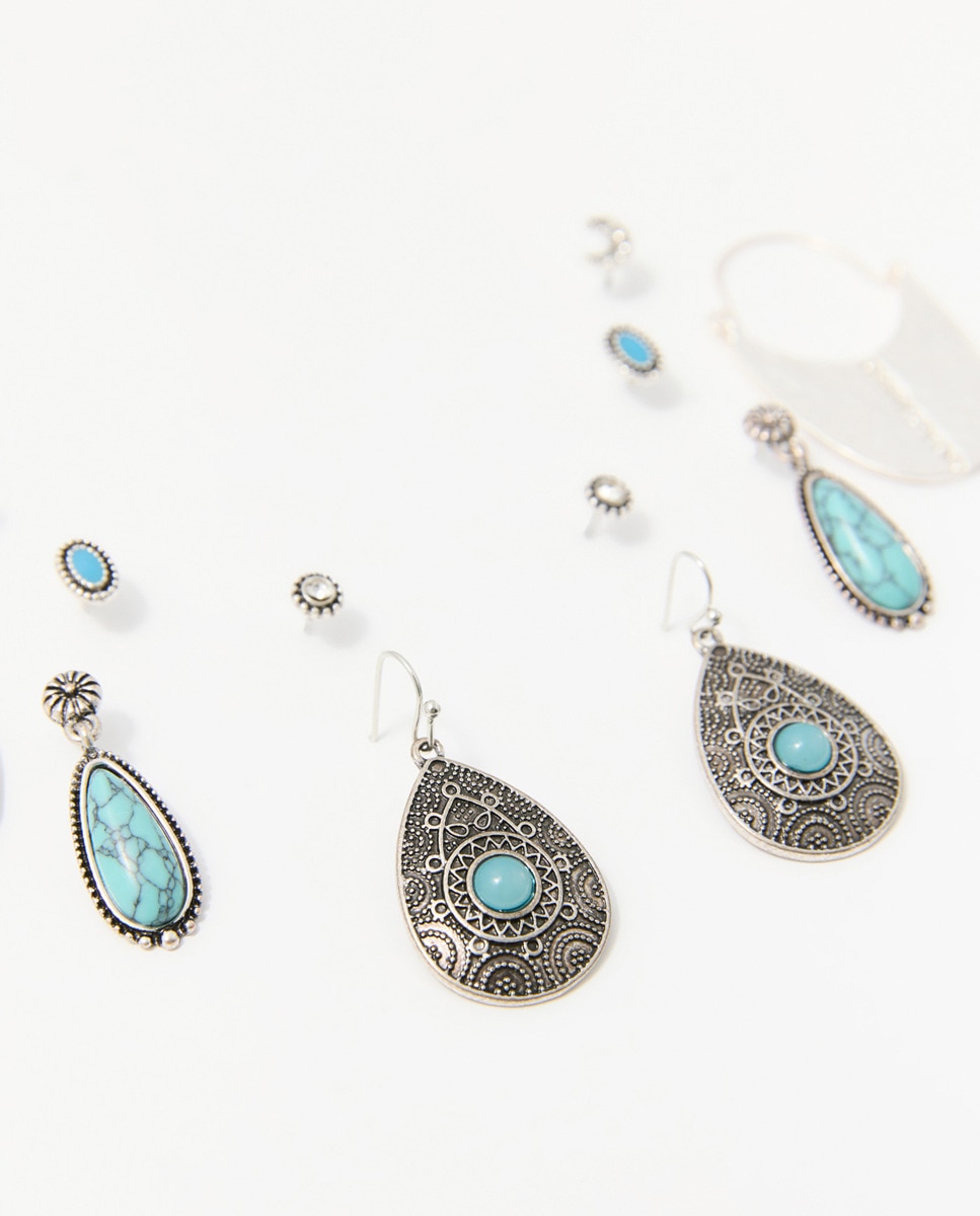 Conjunto de 6 brincos étnicos Prata-2